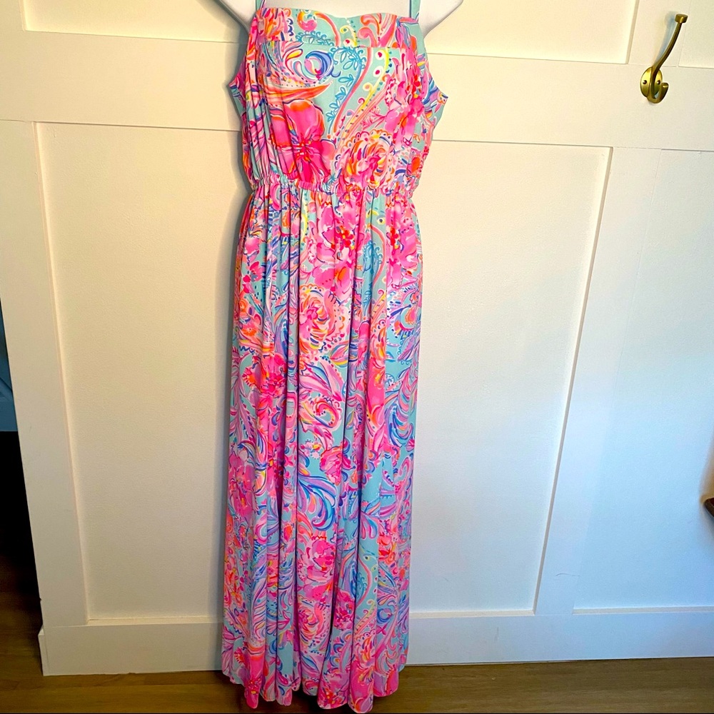 NWT Lilly Pulitzer “Lizette” Maxi Dress Size L “Isla De Coco” Tropical Print